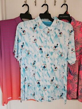 Birdie Bound Golf Polo Shirts XL Lot of 3 NWT Tropical Toucan Ombre Stripe